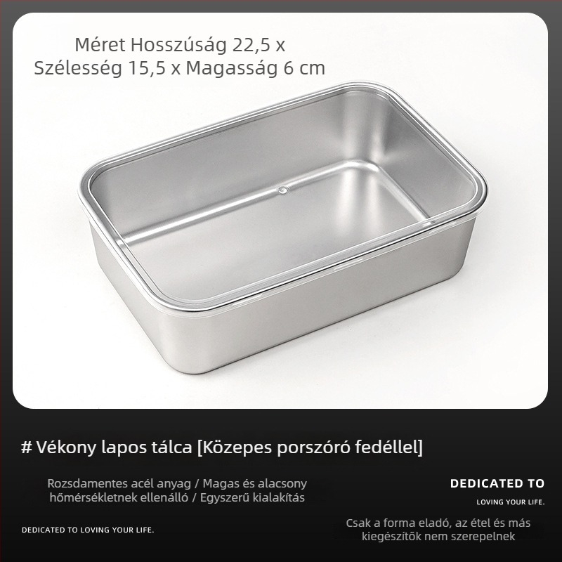 Rozsdamentes acél tiramisú forma négyzetes tálcával, vastagított dizájnnal, mousse tartóval és fedővel otthoni sütéshez