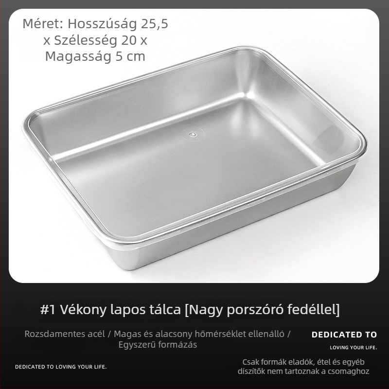 Rozsdamentes acél tiramisú forma négyzetes tálcával, vastagított dizájnnal, mousse tartóval és fedővel otthoni sütéshez