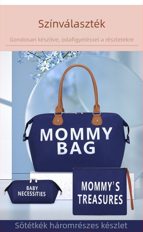Háromrészes pelenkás táska készlet anyáknak, vászon táska, vízálló, ultrakönnyű, nedves–száraz elkülönítés