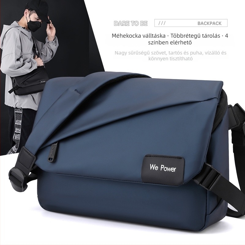 Férfi keresztpántos oldaltáska utcai stílusban, nylon anyagból, vízálló, ultrakönnyű, 11 hüvelykes laptop befogadható