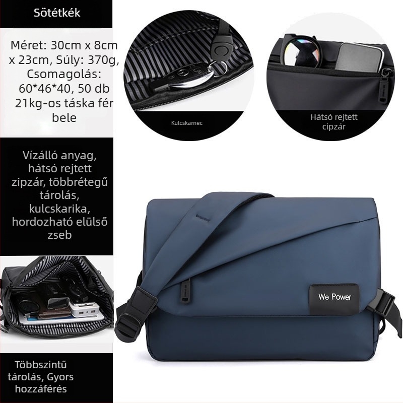 Férfi keresztpántos oldaltáska utcai stílusban, nylon anyagból, vízálló, ultrakönnyű, 11 hüvelykes laptop befogadható