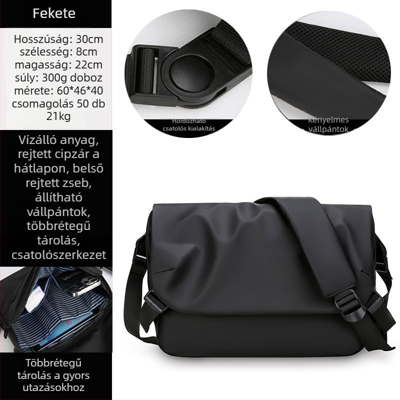 Férfi keresztpántos oldaltáska utcai stílusban, nylon anyagból, vízálló, ultrakönnyű, 11 hüvelykes laptop befogadható