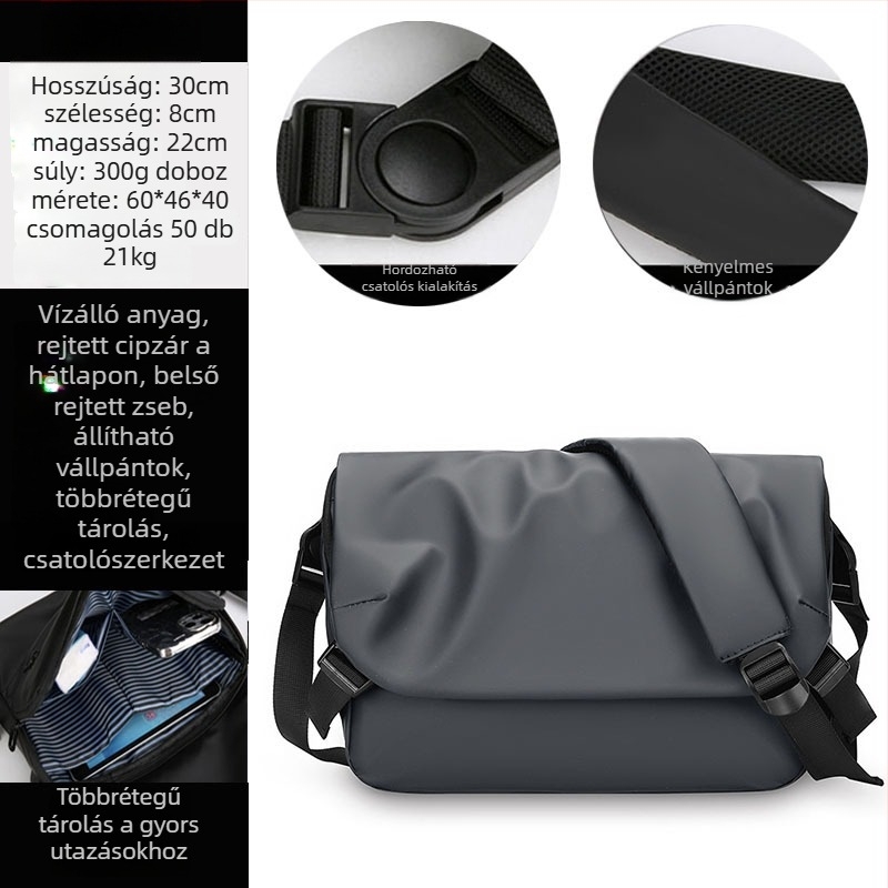 Férfi keresztpántos oldaltáska utcai stílusban, nylon anyagból, vízálló, ultrakönnyű, 11 hüvelykes laptop befogadható