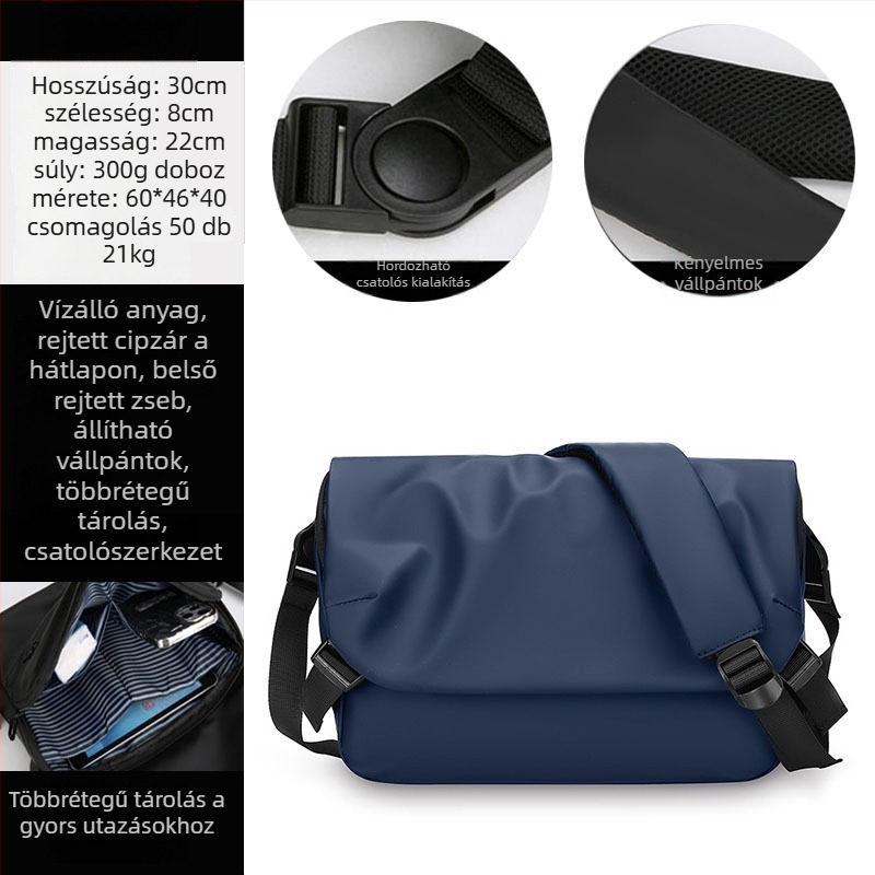 Férfi keresztpántos oldaltáska utcai stílusban, nylon anyagból, vízálló, ultrakönnyű, 11 hüvelykes laptop befogadható