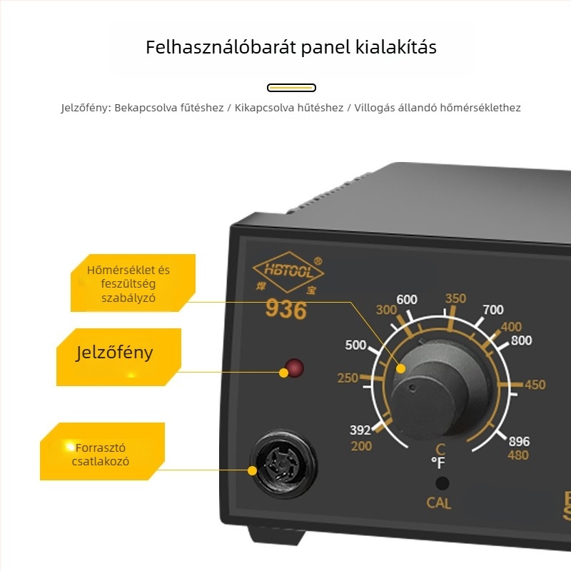 HB936 Forrasztóállomás állítható hőmérséklettel, 220V, elektromos fűtés, gumírozott fogantyú