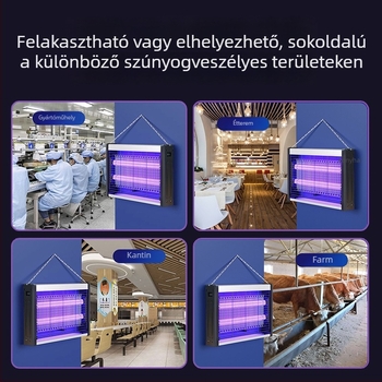 Lila fényű elektromos szúnyogirtó lámpa éttermek és szállodák számára, magasfeszültségű, biztonságos és csendes, beltéri kereskedelmi helyiségekhez.
