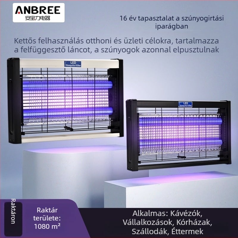 Lila fényű elektromos szúnyogirtó lámpa éttermek és szállodák számára, magasfeszültségű, biztonságos és csendes, beltéri kereskedelmi helyiségekhez.