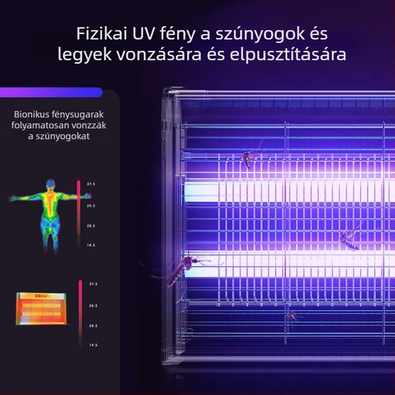 Lila fényű elektromos szúnyogirtó lámpa éttermek és szállodák számára, magasfeszültségű, biztonságos és csendes, beltéri kereskedelmi helyiségekhez.