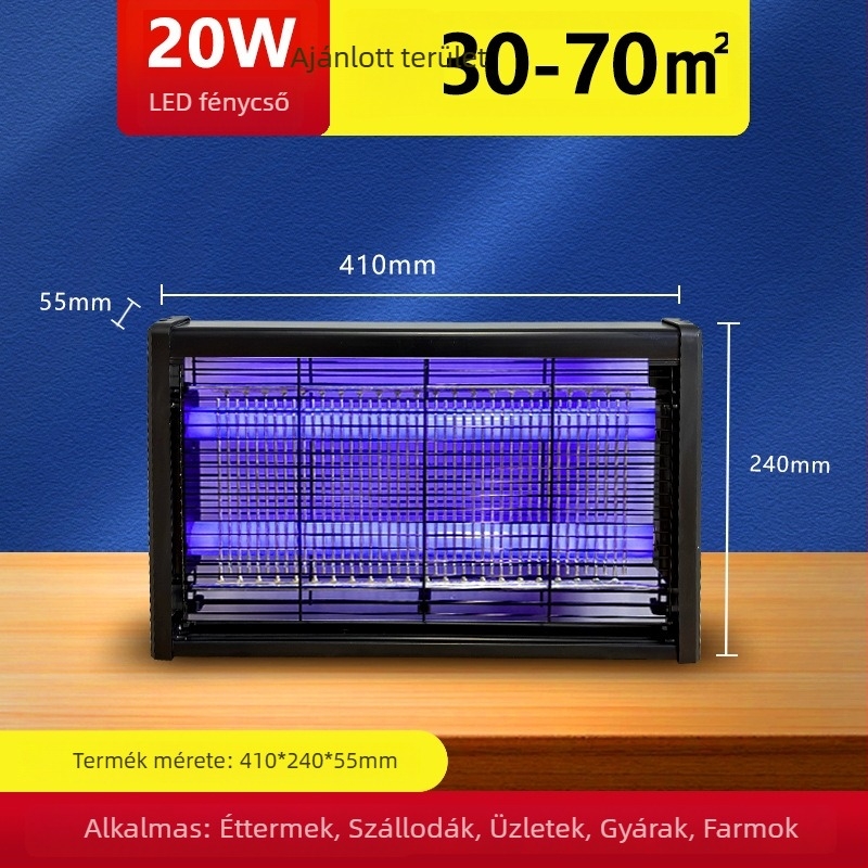 Lila fényű elektromos szúnyogirtó lámpa éttermek és szállodák számára, magasfeszültségű, biztonságos és csendes, beltéri kereskedelmi helyiségekhez.
