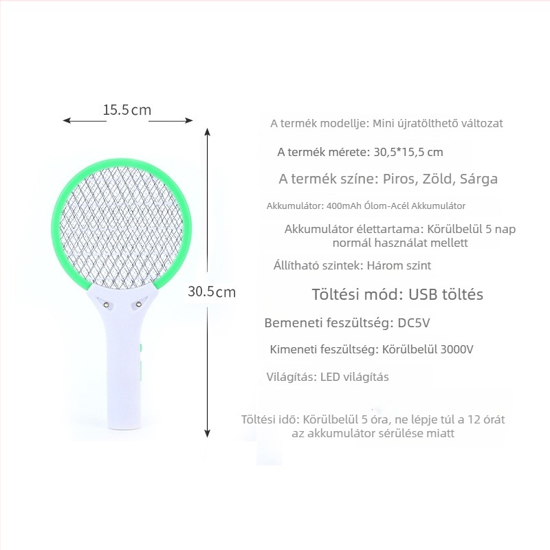 Mini USB-s újratölthető elektromos szúnyogcsapó – ház körüli és kültéri használatra, 2 az 1-ben, LED 1W, 11–20 m² lefedettség
