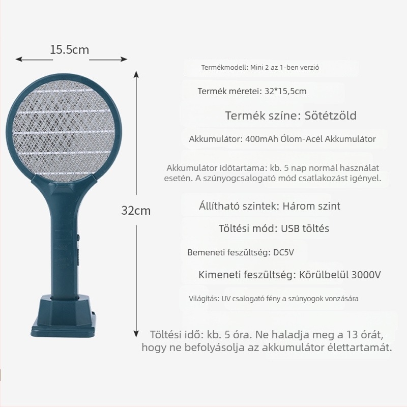 Mini USB-s újratölthető elektromos szúnyogcsapó – ház körüli és kültéri használatra, 2 az 1-ben, LED 1W, 11–20 m² lefedettség