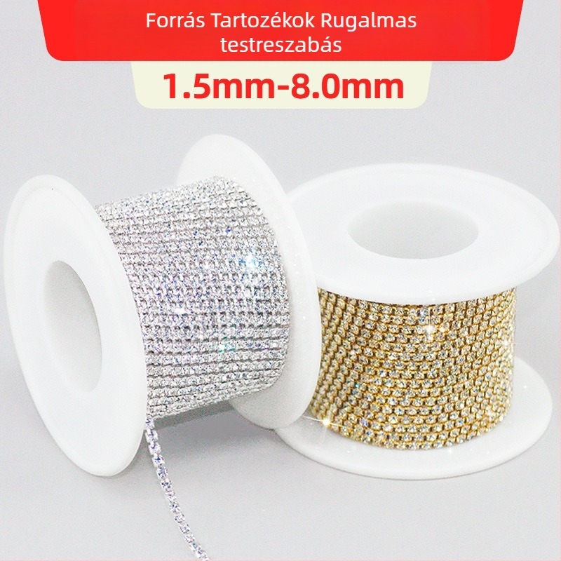 10 m-es DIY Rhinestone Claw Chain ruházati ékszerekhez — kézzel varrott kristályüveg lánc kiegészítő