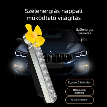 Szélenergia által működtetett LED nappali világítás autókhoz és motorkerékpárokhoz, vezeték nélküli (1W, 3V, 0.2A)