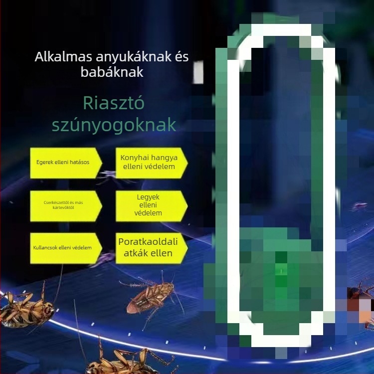 Intelligens hangvezérléses ultrahangos szúnyogriasztó éjszakai lámpa – hálózati táplálás, 10 m² lefedettség, LED, ABS ház, akkumulátor nélkül