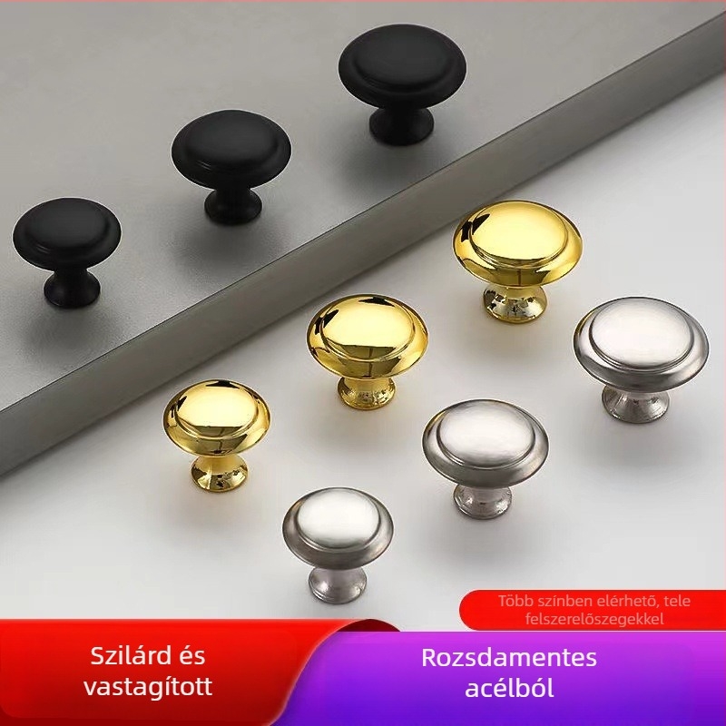 Szekrény- és fiókfogantyú, gombfej alakú, cink ötvözetből, felület: rozsdamentes acél bevonattal, modell: egylyukú, modern minimalist stílus