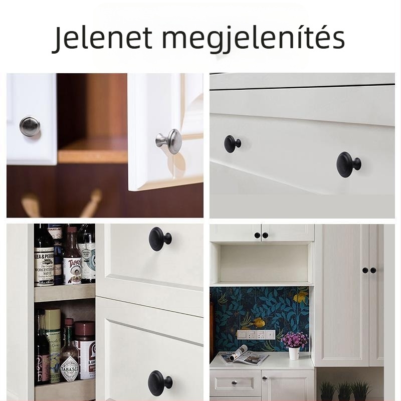 Szekrény- és fiókfogantyú, gombfej alakú, cink ötvözetből, felület: rozsdamentes acél bevonattal, modell: egylyukú, modern minimalist stílus