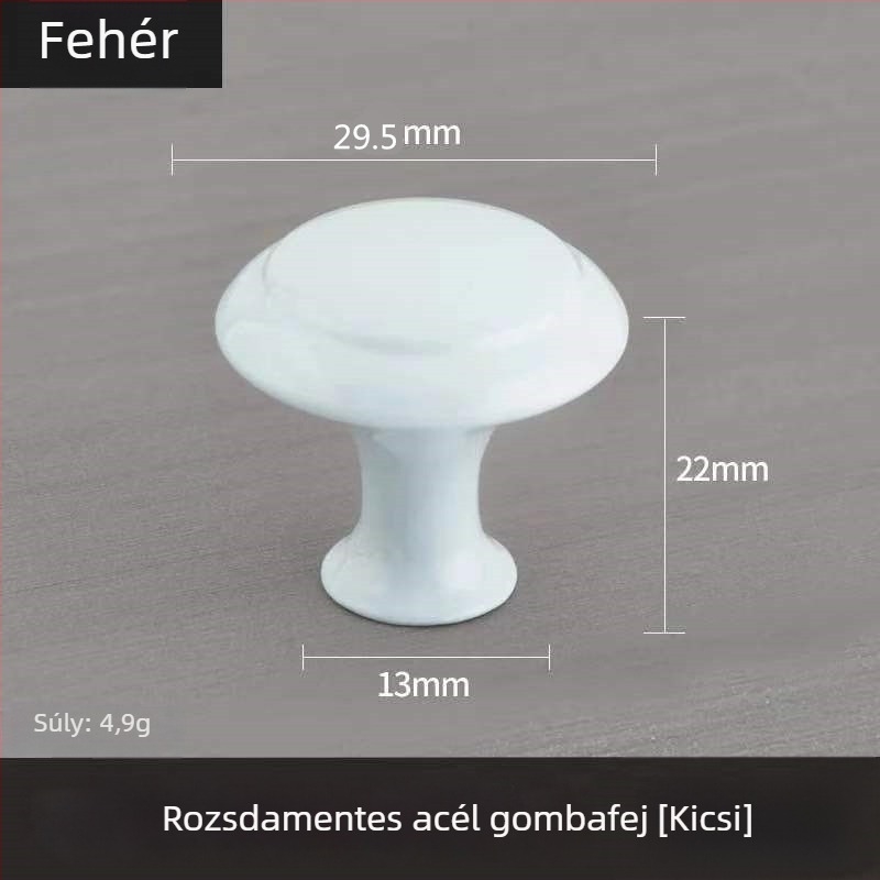 Szekrény- és fiókfogantyú, gombfej alakú, cink ötvözetből, felület: rozsdamentes acél bevonattal, modell: egylyukú, modern minimalist stílus