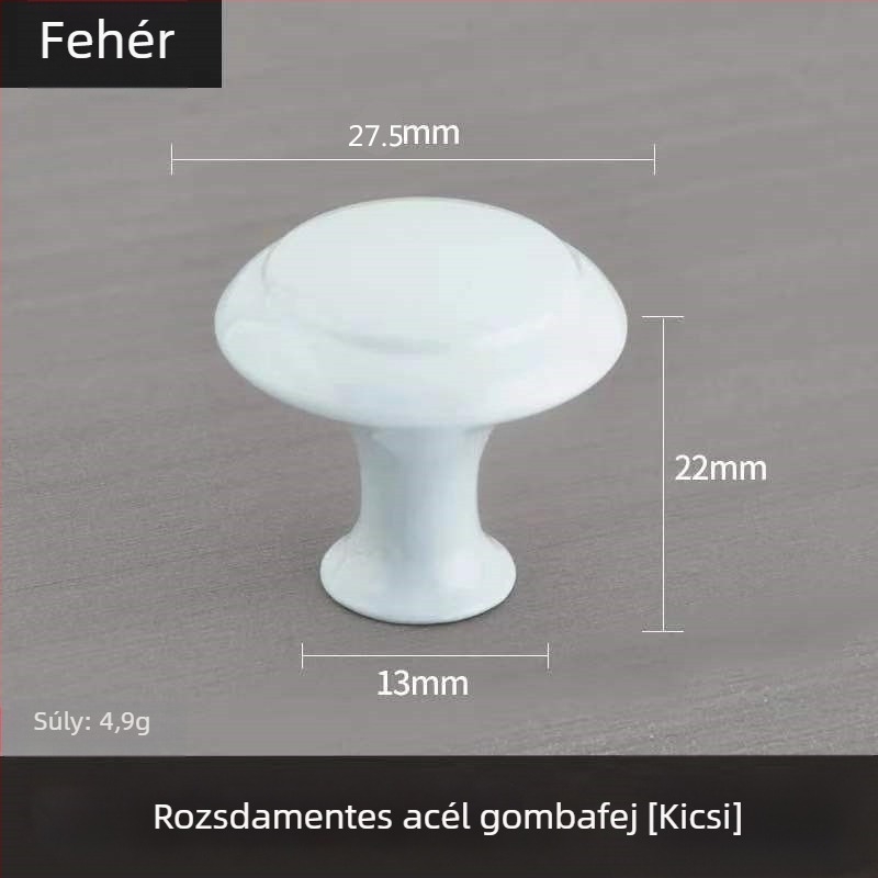 Szekrény- és fiókfogantyú, gombfej alakú, cink ötvözetből, felület: rozsdamentes acél bevonattal, modell: egylyukú, modern minimalist stílus