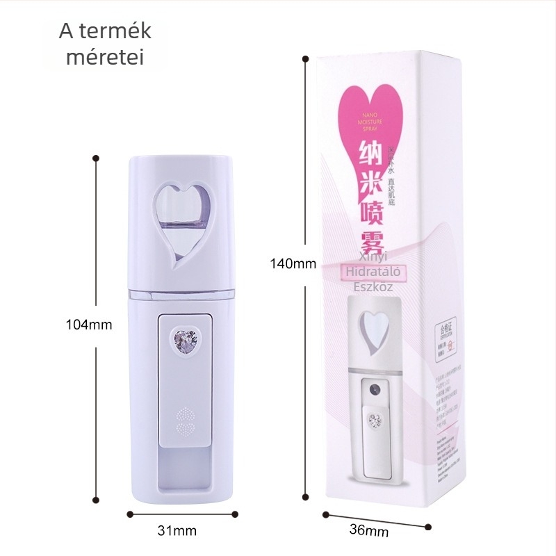 Kézben tartott hidratáló permetező készülék – hideg permet, nano köd, beépített 300–500 mAh akkumulátor, permetezési idő max. 10 s, 1. fokozat