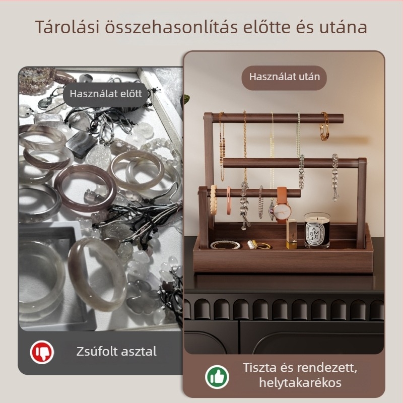 Fából készült ékszerállvány, négyszintes karkötő kiállítás, kifinomult stílus, márka Evesigar/isijia