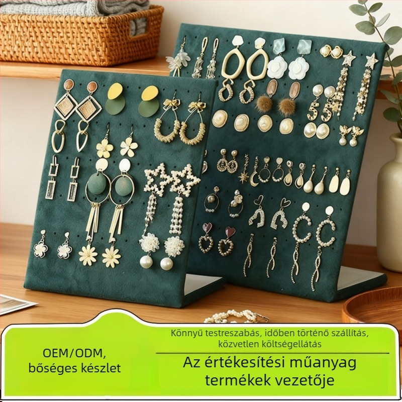 Fülbevaló kiállító állvány - asztali ékszerdoboz flanel anyagból, többfunkciós és hordozható, 1 rétegű tároló