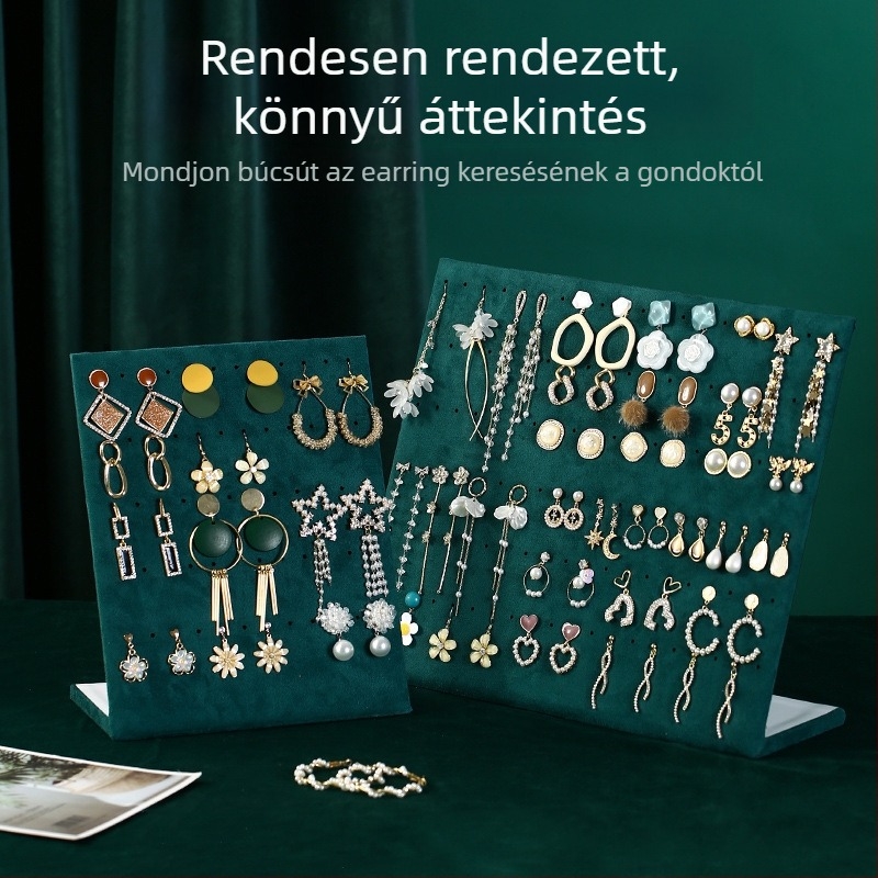 Fülbevaló kiállító állvány - asztali ékszerdoboz flanel anyagból, többfunkciós és hordozható, 1 rétegű tároló