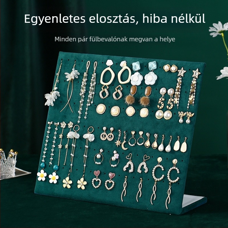 Fülbevaló kiállító állvány - asztali ékszerdoboz flanel anyagból, többfunkciós és hordozható, 1 rétegű tároló