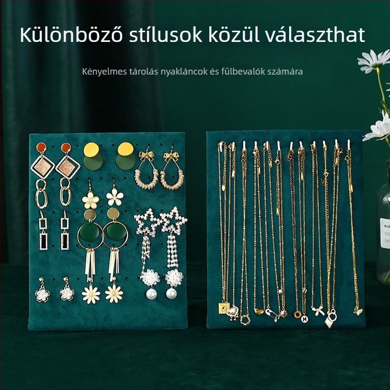 Fülbevaló kiállító állvány - asztali ékszerdoboz flanel anyagból, többfunkciós és hordozható, 1 rétegű tároló