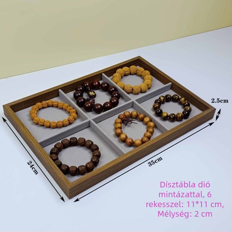 Fából készült ékszertálca – felület fa mintázatú, több rekesz, egy szinten, ősi stílus