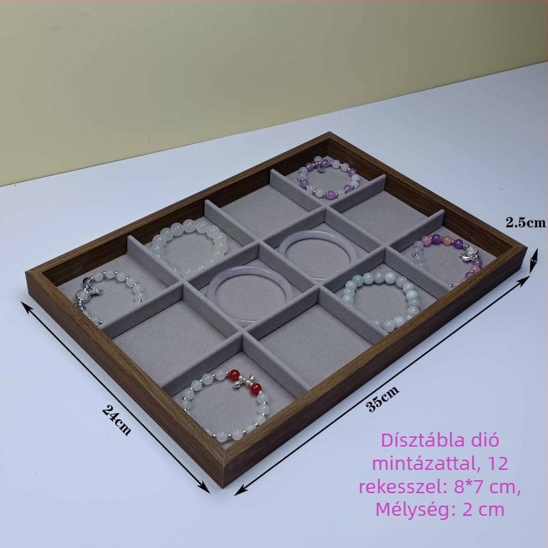 Fából készült ékszertálca – felület fa mintázatú, több rekesz, egy szinten, ősi stílus