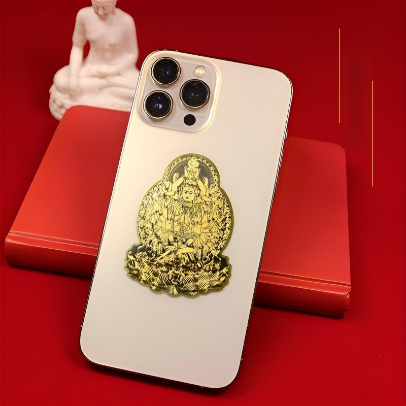 Telefon- és tablettamatricák Boldog Buddha témával, tizenkettő zodiákus jegy és nyolc védőisten; fém, UV nyomtatás, új kínai stílus