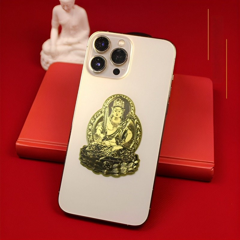 Telefon- és tablettamatricák Boldog Buddha témával, tizenkettő zodiákus jegy és nyolc védőisten; fém, UV nyomtatás, új kínai stílus