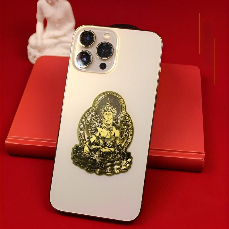 Telefon- és tablettamatricák Boldog Buddha témával, tizenkettő zodiákus jegy és nyolc védőisten; fém, UV nyomtatás, új kínai stílus