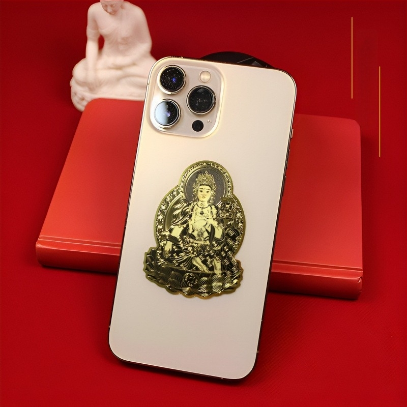 Telefon- és tablettamatricák Boldog Buddha témával, tizenkettő zodiákus jegy és nyolc védőisten; fém, UV nyomtatás, új kínai stílus