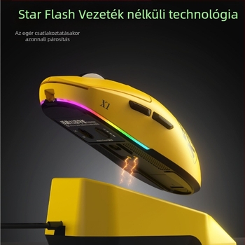 Játék egér vezeték nélküli töltő dokkolóval, RGB makro programozás, X1 Predator modell, 1200 dpi, 6 DPI szint, 5 gomb, 1,8 m hatótáv