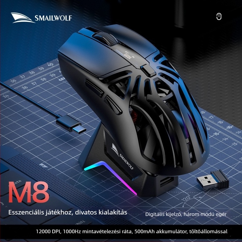 Smailwolf optikai vezeték nélküli gaming egér Bluetooth+2.4G, 10000 DPI, USB interfész, 10 m hatótáv, 6 gomb