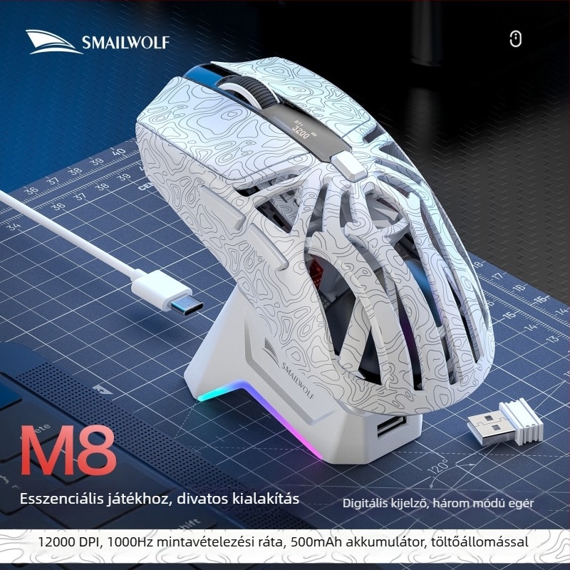 Smailwolf optikai vezeték nélküli gaming egér Bluetooth+2.4G, 10000 DPI, USB interfész, 10 m hatótáv, 6 gomb
