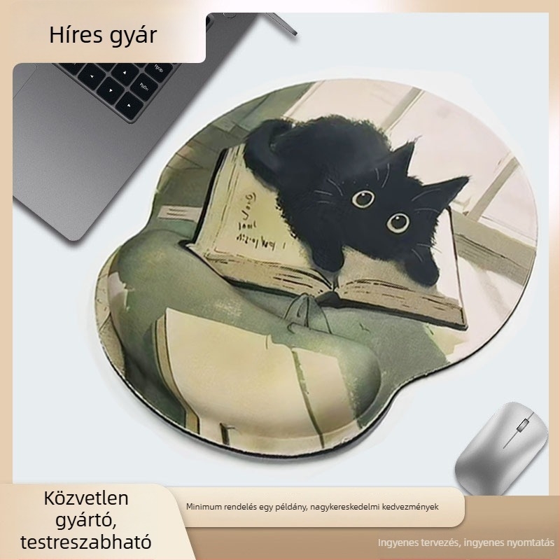 Gumi anyagú kéztámasz irodai billentyűzethez – rajzfilm stílus, egylapos, kézzel készített, testreszabható