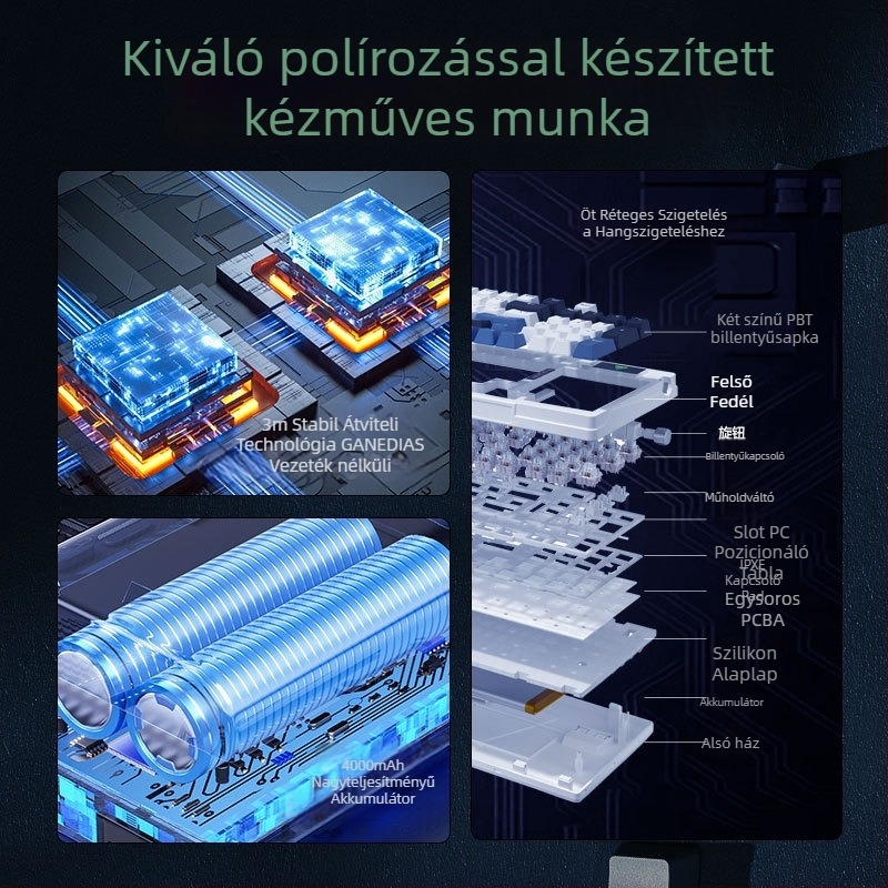 Jingdi G98 Mechanikus billentyűzet - Vezeték nélküli Bluetooth három móddal, hot-swappable, RGB háttérvilágítás PC-hez