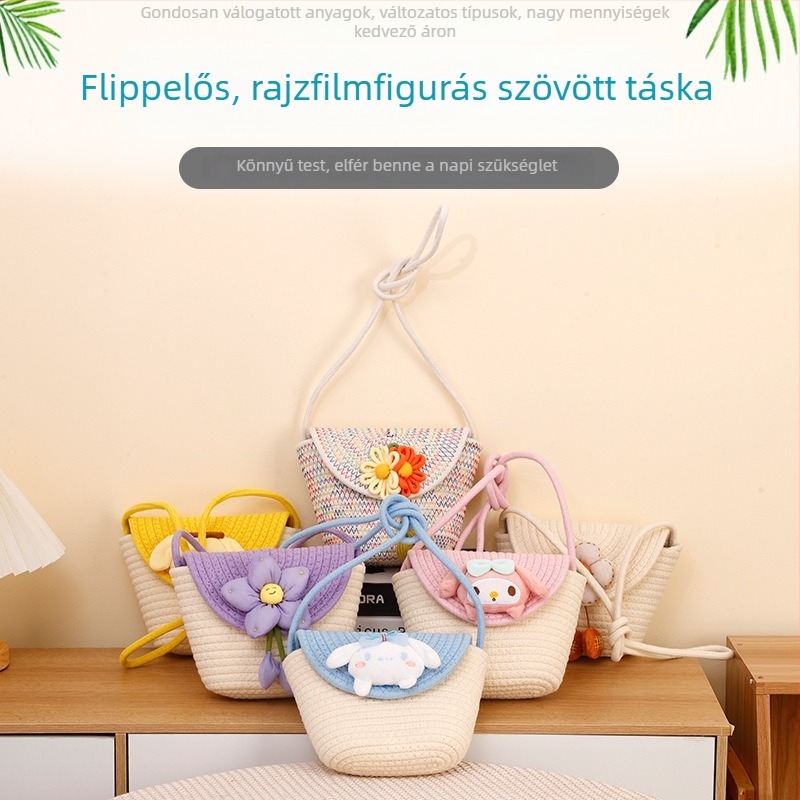 Új női szalma vödrös válltáska, kézzel szőtt, kivágott mintázattal, keresztpántos, nyaralási stílus
