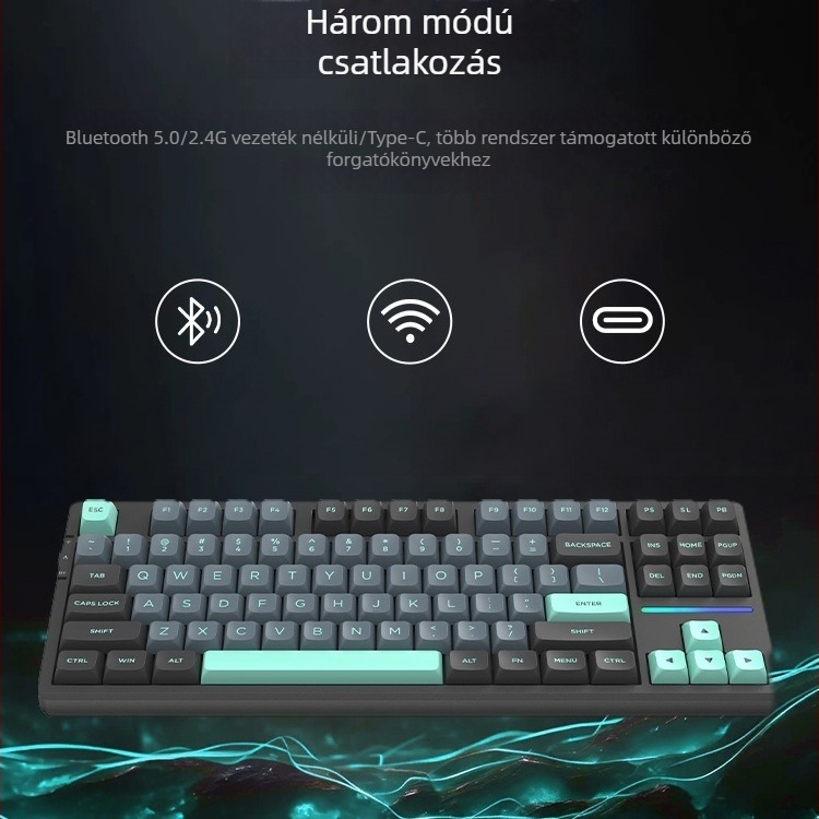 Numerikus billentyűzet három módban, gasket szerkezet, hot-swappable kapcsolók, RGB világítás, mechanikus
