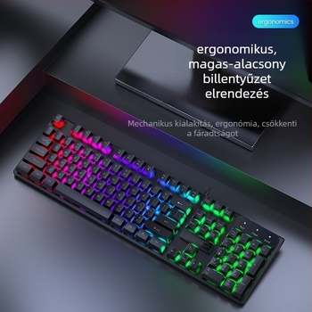 Vezetékes billentyűzet és egér készlet, mechanikus érzet, háttérvilágítás, halk működés, asztali számítógéphez és laptophoz – iroda és gaming Esports