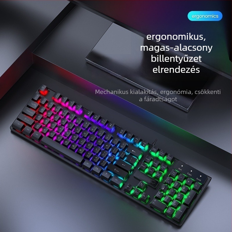 Vezetékes billentyűzet és egér készlet, mechanikus érzet, háttérvilágítás, halk működés, asztali számítógéphez és laptophoz – iroda és gaming Esports