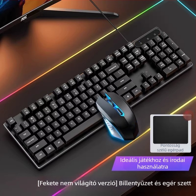 Vezetékes billentyűzet és egér készlet, mechanikus érzet, háttérvilágítás, halk működés, asztali számítógéphez és laptophoz – iroda és gaming Esports
