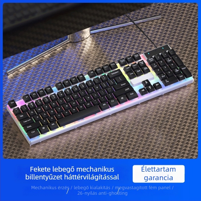 Vezetékes billentyűzet és egér készlet, mechanikus érzet, háttérvilágítás, halk működés, asztali számítógéphez és laptophoz – iroda és gaming Esports