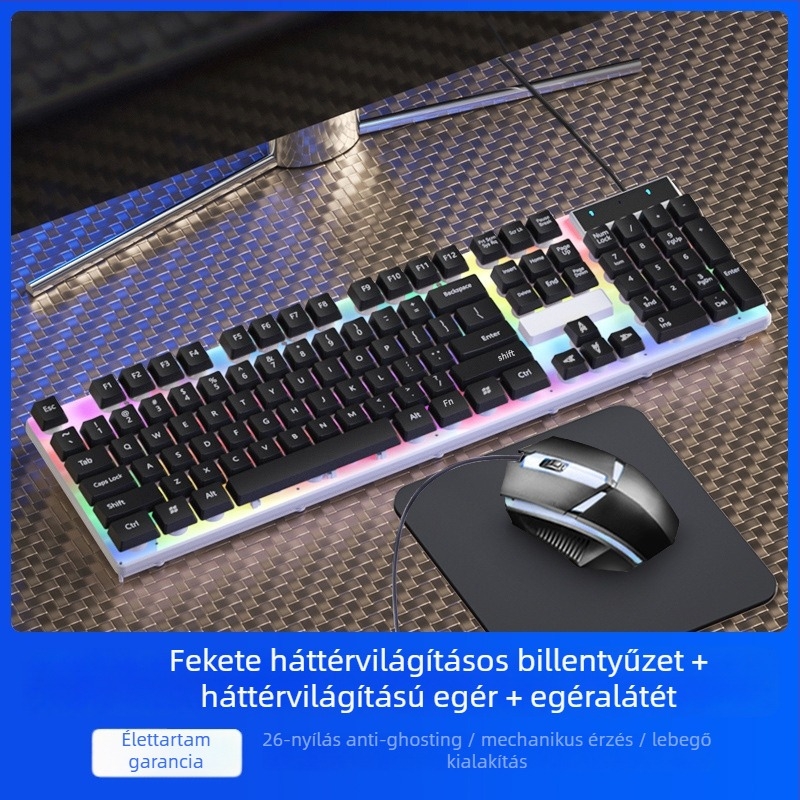 Vezetékes billentyűzet és egér készlet, mechanikus érzet, háttérvilágítás, halk működés, asztali számítógéphez és laptophoz – iroda és gaming Esports