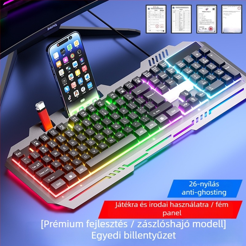 Vezetékes billentyűzet és egér készlet, mechanikus érzet, háttérvilágítás, halk működés, asztali számítógéphez és laptophoz – iroda és gaming Esports