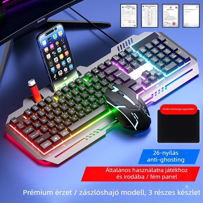 Vezetékes billentyűzet és egér készlet, mechanikus érzet, háttérvilágítás, halk működés, asztali számítógéphez és laptophoz – iroda és gaming Esports
