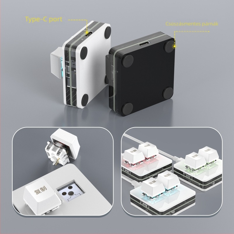 Személyre szabott mini kétgombos keypad, mechanikus vörös tengelyes billentyűk, USB vezetékes, 1 m kábel, ABS ház, egyszínű háttérvilágítás