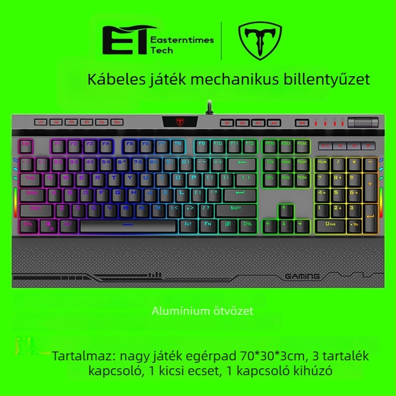 ET I119 játékbillentyűzet, 104 gomb, vezetékes, mechanikus kapcsolók, fém test, vízálló